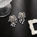 Elegant Firework Tassel Pearl Stud Earrings With Rhinestone Alloy Dangle Luxury Vintage Earrings view 4