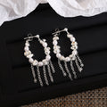 Elegant French Style Pearl Hoop Stud With Silver Alloy Irregular Beads And Long Chain Tassel Earrings view 1