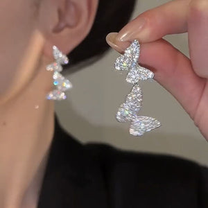 Rhinestone Butterfly Alloy Stud Earrings, Elegant Light Luxury Animal Design Fashion Jewelry