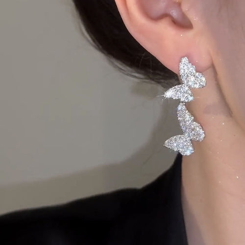 Rhinestone Butterfly Alloy Stud Earrings, Elegant Light Luxury Animal Design Fashion Jewelry