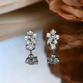 Sweet Flower Stud Earrings For Women, Floral Geometric Micro Paved Zircon Daily Jewelry view 2