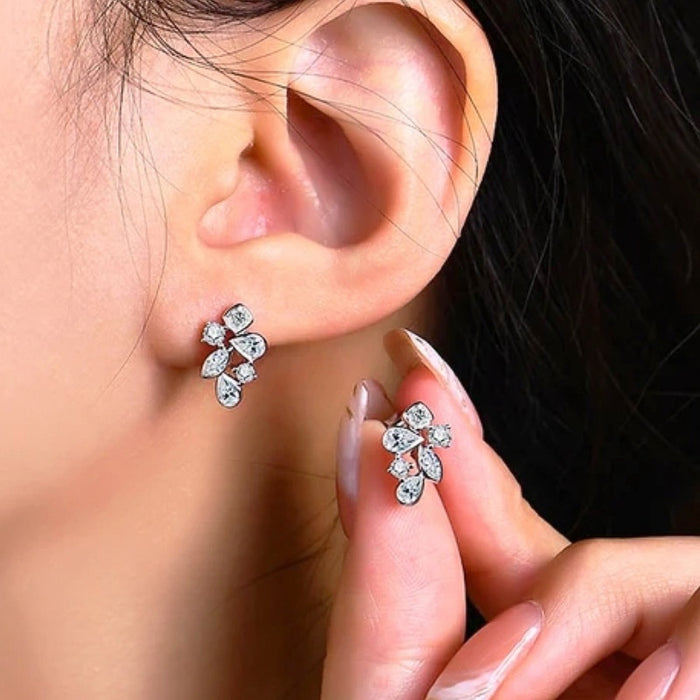 Sweet Flower Stud Earrings For Women, Floral Geometric Micro Paved Zircon Daily Jewelry