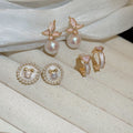 Pink Enamel Flower Faux Pearl Stud Earrings French Vintage Light Luxury Jewelry view 1