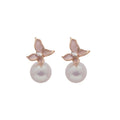 Pink Enamel Flower Faux Pearl Stud Earrings French Vintage Light Luxury Jewelry view 5
