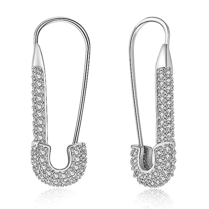 Trendy Paperclip Safety Pin Earrings Light Luxury Micro Inlaid Zircon Women's Jewelry