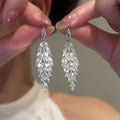 Copper Zircon Leaf Wheat Tassel Drop Earrings Chic Minimalist Silver Needle Jewelry for Women view 1
