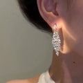 Copper Zircon Leaf Wheat Tassel Drop Earrings Chic Minimalist Silver Needle Jewelry for Women view 3