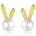 Cute Rabbit Stud Earrings For Women With Faux Pearl Long Ear Design, Trendy Fashion Accessories view 4