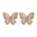 18K Gold Plated Copper Zircon Butterfly Stud Earrings With Silver Pins, Korean Light Luxury Style view 5