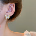 18K Gold Plated Copper Zircon Butterfly Stud Earrings With Silver Pins, Korean Light Luxury Style view 3