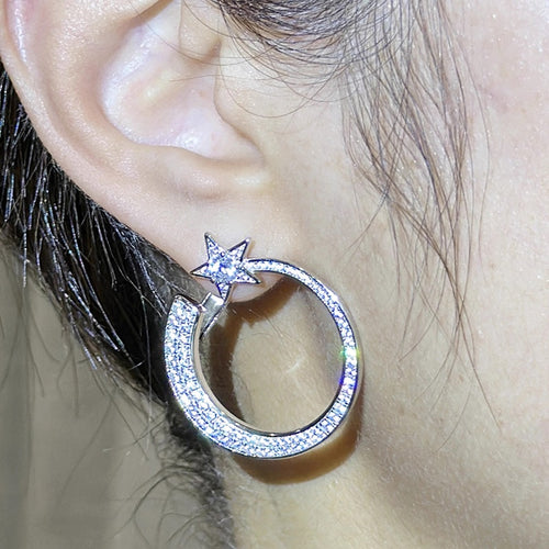 Star Hoop Stud Earrings For Women, Shiny Circle Star Fashion Niche Jewelry