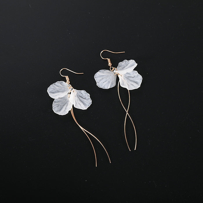 White Petal Flower Gold and Silver Threader Earrings