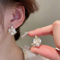 Pearl Floral Tassel Drop Earrings French Elegant Vintage Light Luxury Silver Needle Jewelry view 4