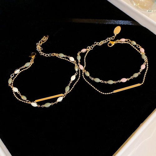 Real Gold Plated Geometric Double Layer Alloy Bangle French Vintage Light Luxury Round Bracelet