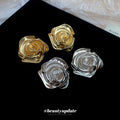 Silver Needle Smooth Metal Rose Flower Stud Earrings For Women Minimalist Light Luxury OL Style view 2