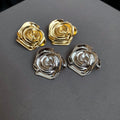 Silver Needle Smooth Metal Rose Flower Stud Earrings For Women Minimalist Light Luxury OL Style view 4