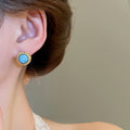 18K Gold Plated Copper Round Turquoise Zircon Stud Earrings With Silver Pins view 3