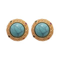 18K Gold Plated Copper Round Turquoise Zircon Stud Earrings With Silver Pins view 5