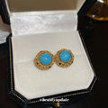 18K Gold Plated Copper Round Turquoise Zircon Stud Earrings With Silver Pins view 4