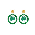 Green Acrylic Shamrock Clover Round Hoop Drop Dangle Luxury Party Festival Statement Earrings view 5