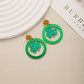 Green Acrylic Shamrock Clover Round Hoop Drop Dangle Luxury Party Festival Statement Earrings view 4