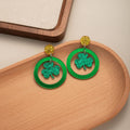 Green Acrylic Shamrock Clover Round Hoop Drop Dangle Luxury Party Festival Statement Earrings view 2