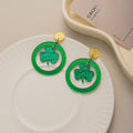 Green Acrylic Shamrock Clover Round Hoop Drop Dangle Luxury Party Festival Statement Earrings view 3