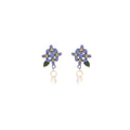Elegant Blue Enamel Flower Leaf Crystal Drop Stud Earrings for Women New Chinese Ethnic Style Earrings view 5