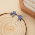 Elegant Blue Enamel Flower Leaf Crystal Drop Stud Earrings for Women New Chinese Ethnic Style Earrings view 2