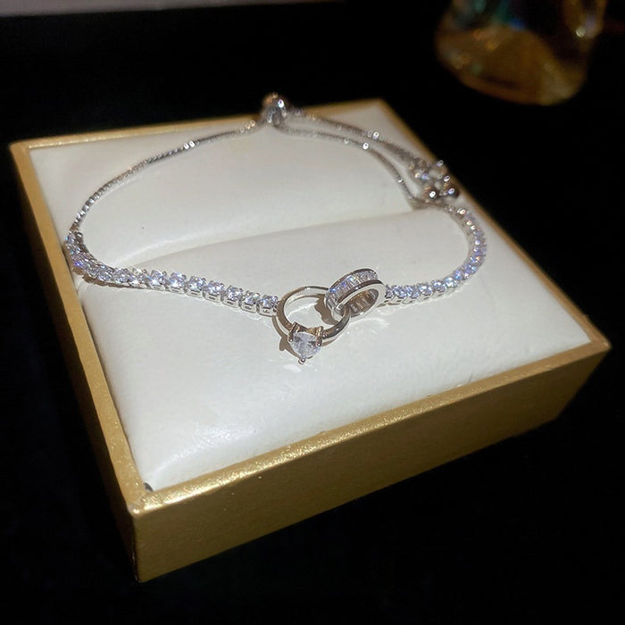 Copper Zircon Vintage Interlocking Circle Knot Bangle For Women Light Luxury Geometric Jewelry