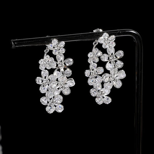 Convertible Copper Zircon Flower Stud Earrings For Women Light Luxury Versatile Jewelry