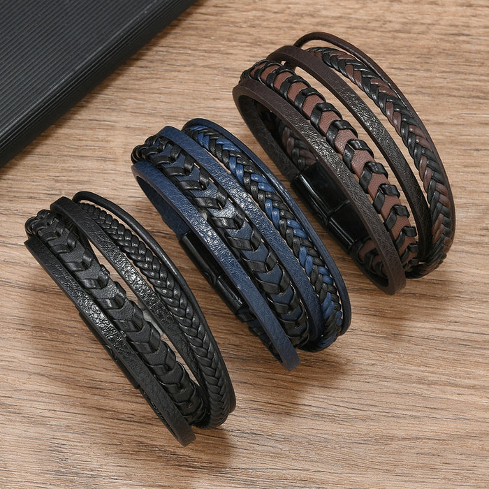 Men's Simple Handmade Braided Leather Bracelet With Magnetic Clasp Fashion Wrist Jewelry