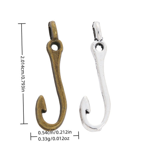Zinc Alloy Fish Hook Charm Pendant for DIY Necklace Bracelet Jewelry Making