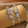 Luxury Hollow Scroll Rhinestone Crystal Long Tassel Drop Dangle Evening Statement Earrings view 3