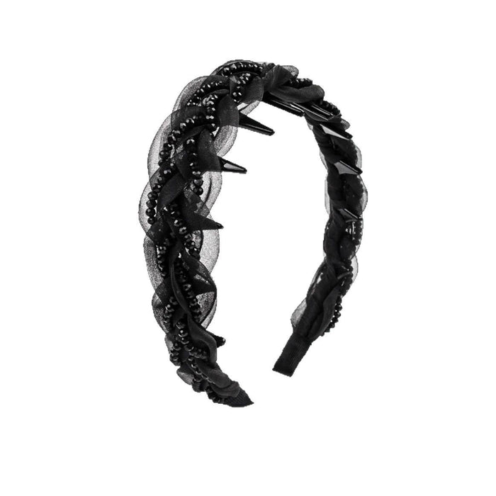 Braided Fabric Bow Headband With Pearl High Crown Style