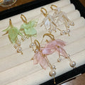 Silver Needle Acrylic Zircon Petal Pearl Tassel Drop Earrings Fashion OL Floral Jewelry view 2