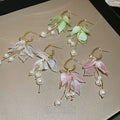 Silver Needle Acrylic Zircon Petal Pearl Tassel Drop Earrings Fashion OL Floral Jewelry view 4