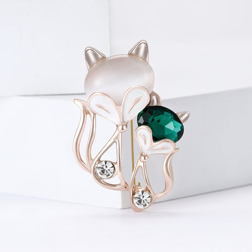 Vintage Alloy Rhinestone Fox Brooch Pin For Women's Apparel