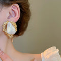 Light Luxury Irregular Wrinkled Triangle Faux Pearl Stud Earrings For Women view 3