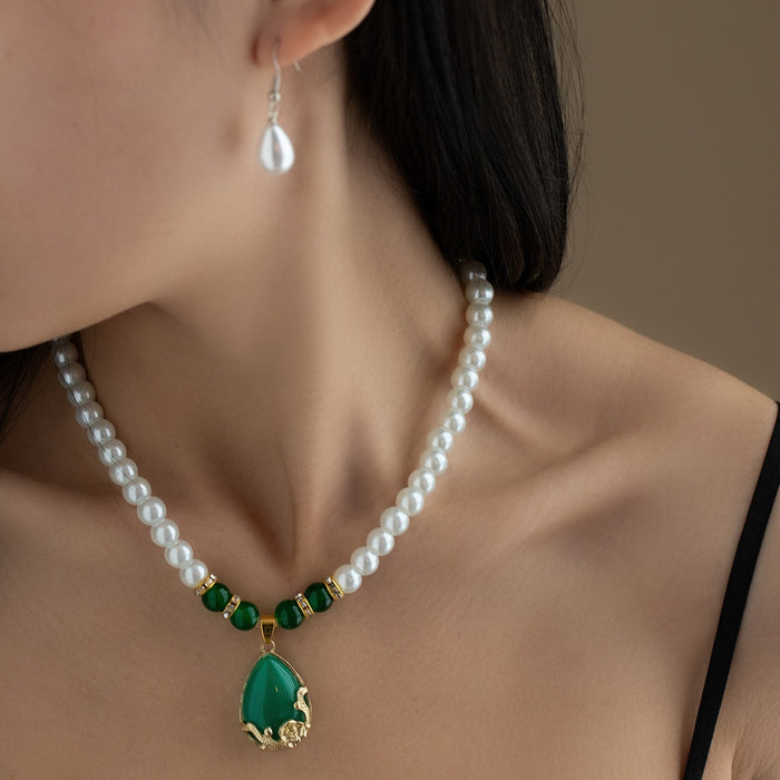 Elegant Faux Pearl Teardrop Dangle Earrings With Alloy Hooks And Matching Collarbone Necklace Set Earrings
