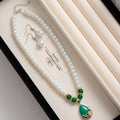 Elegant Faux Pearl Teardrop Dangle Earrings With Alloy Hooks And Matching Collarbone Necklace Set Earrings view 2