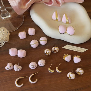 Pink Alloy Flower Stud Earrings Cute Forest Style Fashion Floral Ear Jewelry for Women