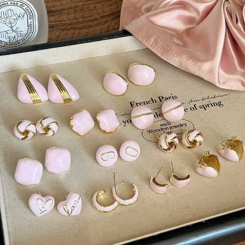 Pink Alloy Flower Stud Earrings Cute Forest Style Fashion Floral Ear Jewelry for Women