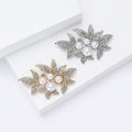 Alloy Rhinestone Pearl Leaf Brooch Pin For Cardigans And Coats – Silver view 2