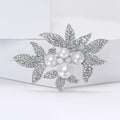 Alloy Rhinestone Pearl Leaf Brooch Pin For Cardigans And Coats – Silver view 3