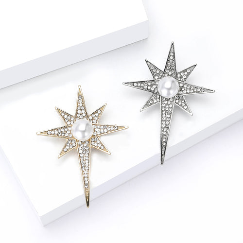 Alloy Rhinestone Cross Star Brooch Pin For Womens Fashion