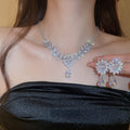 Copper Zircon Wheat Flower Teardrop Pendant Necklace And Earrings Jewelry Set Light Luxury view 2