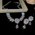 Copper Zircon Wheat Flower Teardrop Pendant Necklace And Earrings Jewelry Set Light Luxury view 4