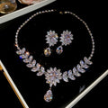 Copper Zircon Wheat Flower Teardrop Pendant Necklace And Earrings Jewelry Set Light Luxury view 1