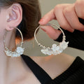 Minimalist Acrylic Flower Hoop Earrings With Silver Pin Posts And Petal Drop Design view 1